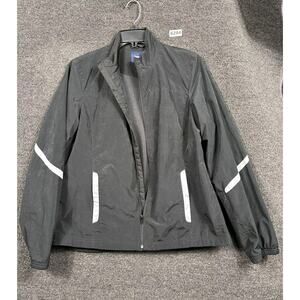 Gap Jacket Womens Sz Large Black Reflective Windbreaker Lightweight Zip Pockets